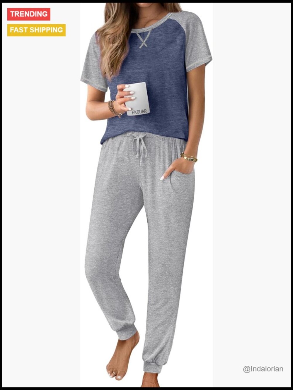 Soft Polyester/Spandex/Viscose Jogger Pajama Set with Pockets